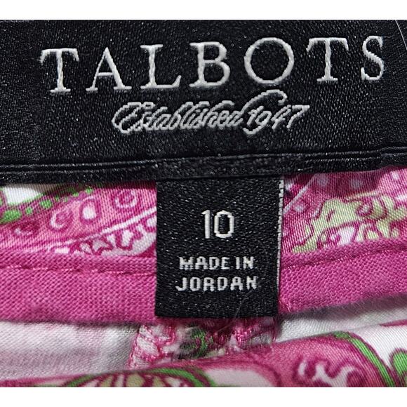 TALBOTS Women 10 Cropped Pants Paisley Pink Green Side Zip Cotton Blend 32 x 23 - Picture 3 of 8